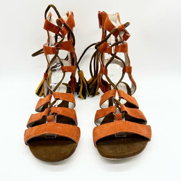 Jeffrey Campbell Redondo Caged Suede Gladiator Tassel Tie Sandal Orange Size 7.5 - Picture 6 of 13